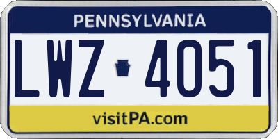 PA license plate LWZ4051