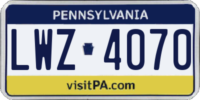 PA license plate LWZ4070