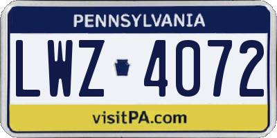 PA license plate LWZ4072