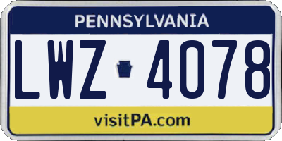 PA license plate LWZ4078