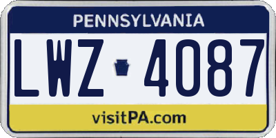 PA license plate LWZ4087
