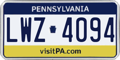 PA license plate LWZ4094