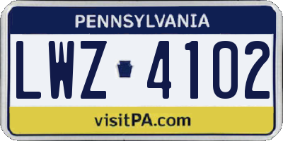 PA license plate LWZ4102