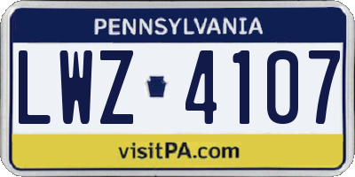PA license plate LWZ4107