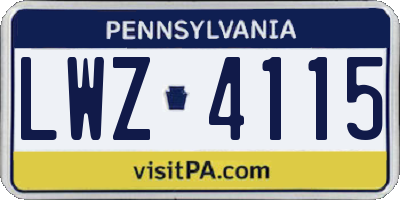 PA license plate LWZ4115