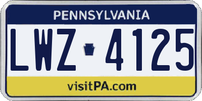 PA license plate LWZ4125