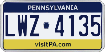 PA license plate LWZ4135