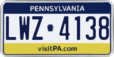 PA license plate LWZ4138