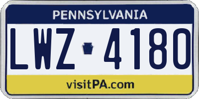 PA license plate LWZ4180