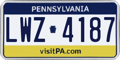 PA license plate LWZ4187