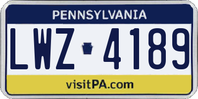 PA license plate LWZ4189