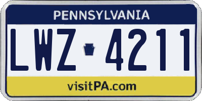 PA license plate LWZ4211