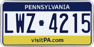 PA license plate LWZ4215