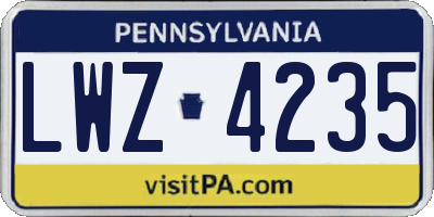 PA license plate LWZ4235