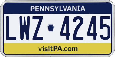 PA license plate LWZ4245