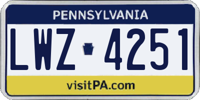 PA license plate LWZ4251