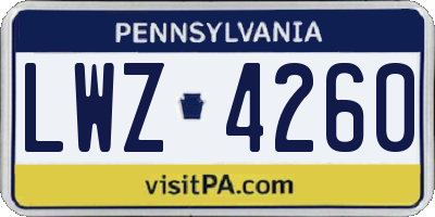 PA license plate LWZ4260