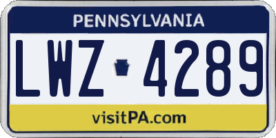 PA license plate LWZ4289