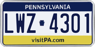 PA license plate LWZ4301