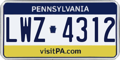 PA license plate LWZ4312