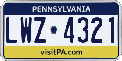 PA license plate LWZ4321
