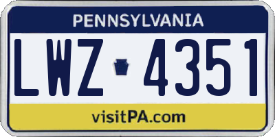 PA license plate LWZ4351