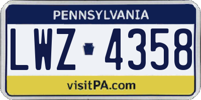 PA license plate LWZ4358