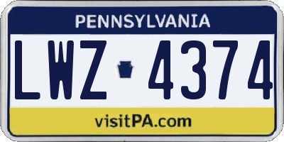 PA license plate LWZ4374