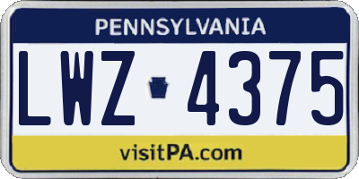 PA license plate LWZ4375