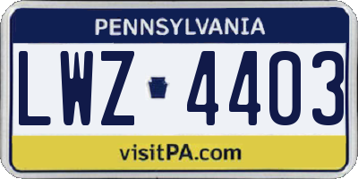 PA license plate LWZ4403
