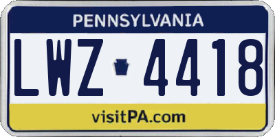 PA license plate LWZ4418