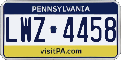 PA license plate LWZ4458