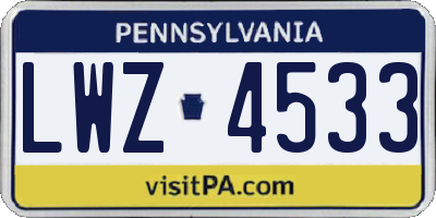 PA license plate LWZ4533