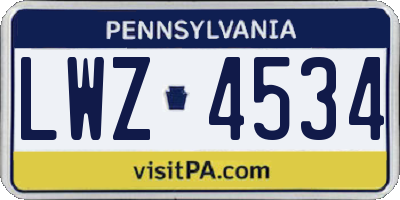 PA license plate LWZ4534