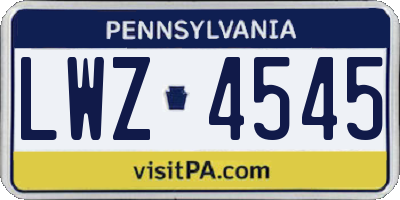 PA license plate LWZ4545