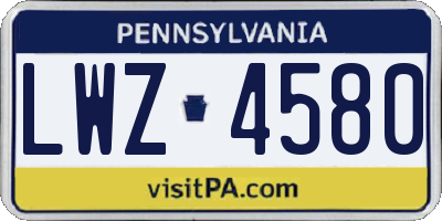 PA license plate LWZ4580
