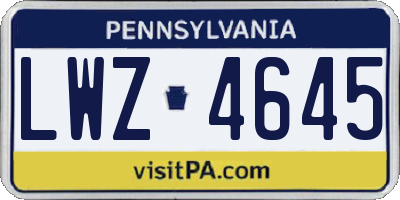 PA license plate LWZ4645