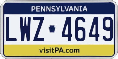 PA license plate LWZ4649