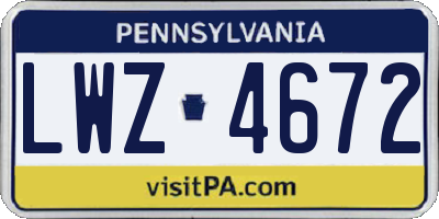 PA license plate LWZ4672