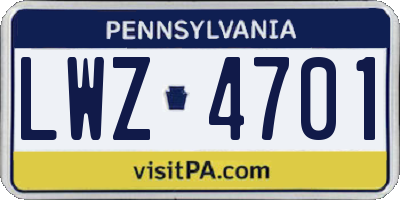 PA license plate LWZ4701
