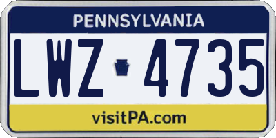 PA license plate LWZ4735