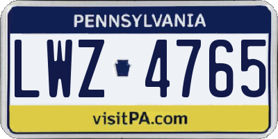 PA license plate LWZ4765