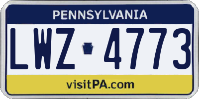 PA license plate LWZ4773