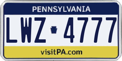 PA license plate LWZ4777