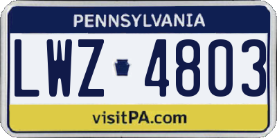 PA license plate LWZ4803
