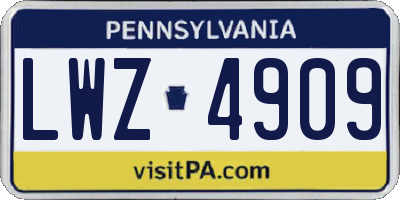 PA license plate LWZ4909