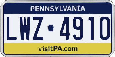 PA license plate LWZ4910