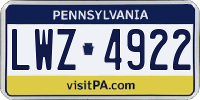 PA license plate LWZ4922