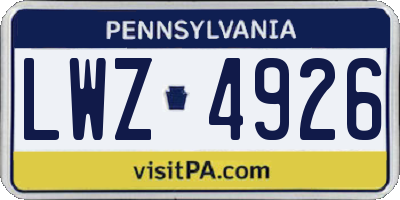 PA license plate LWZ4926