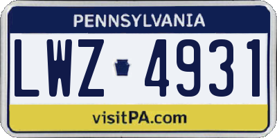 PA license plate LWZ4931